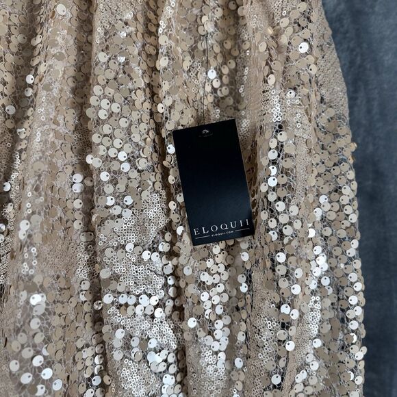 Eloquii Sz 22 Sequin Tutu Flippy Formal Festive Midi Skirt Gold Cream Holiday - Picture 5 of 12